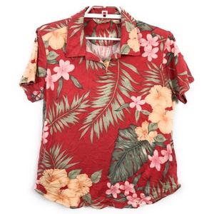 Tommy Bahama Red Silk-Blend Hawaiian Polo Shirt